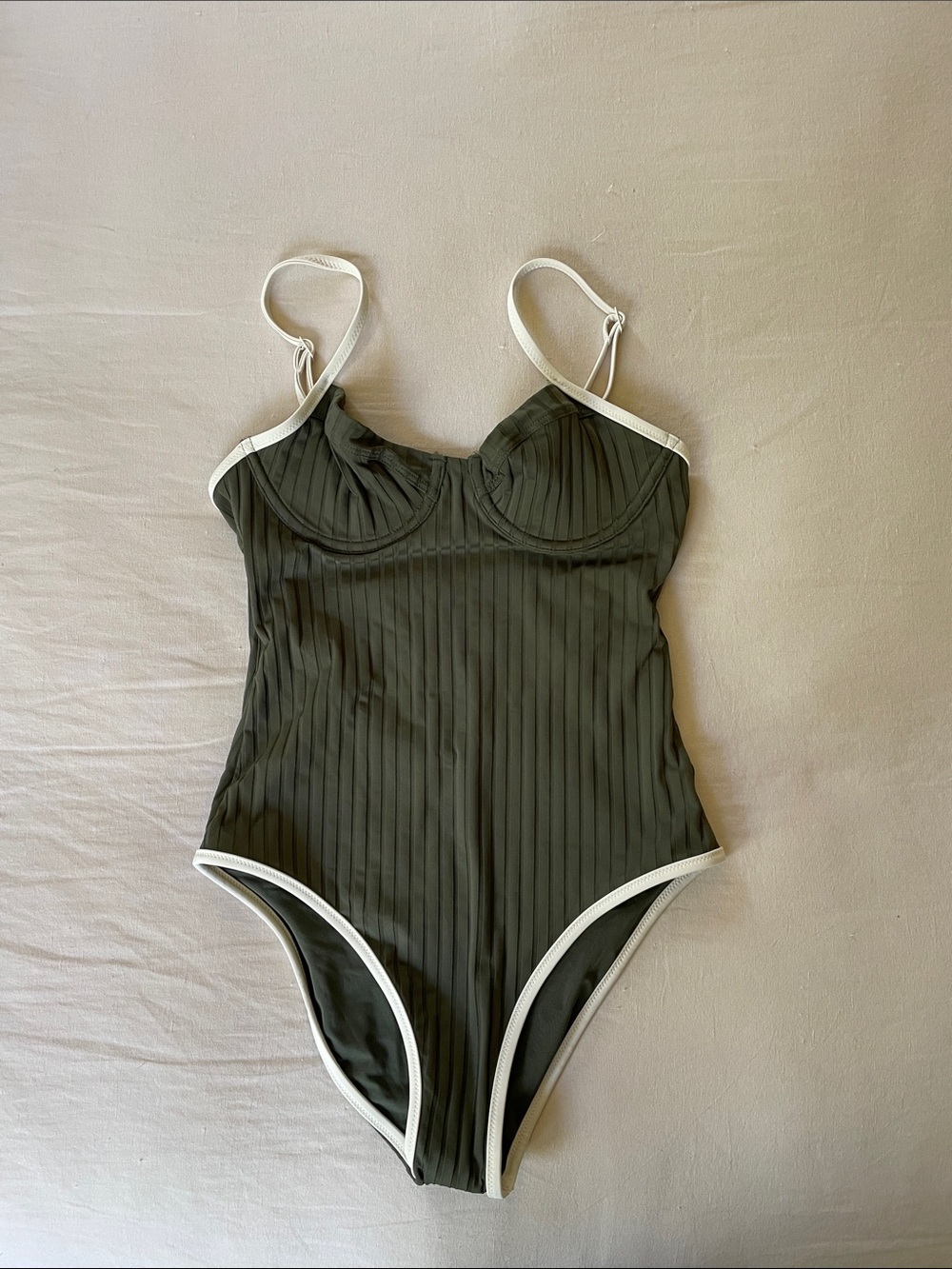 NWT aerie Olive Green One-Piece Swimsuit with Cream Trim